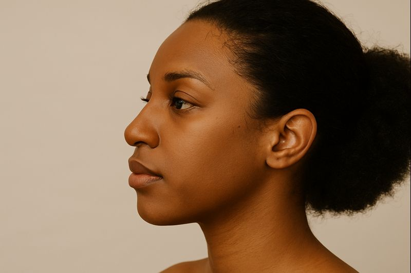 Side profile of a woman with a Nubian nose showing a longer nasal bridge and wider base