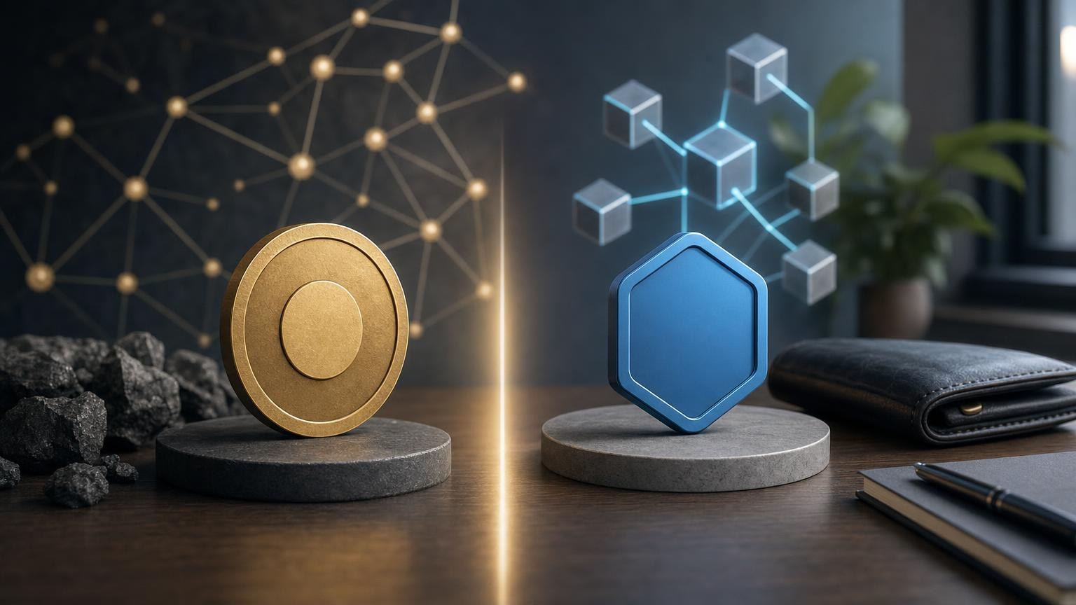Illustration comparing a blockchain’s native coin with tokens created through smart contracts on the same network
